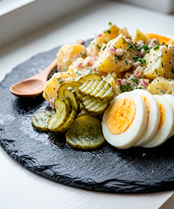 salada de batatas e ovos com picles em conserva vale beija flor
